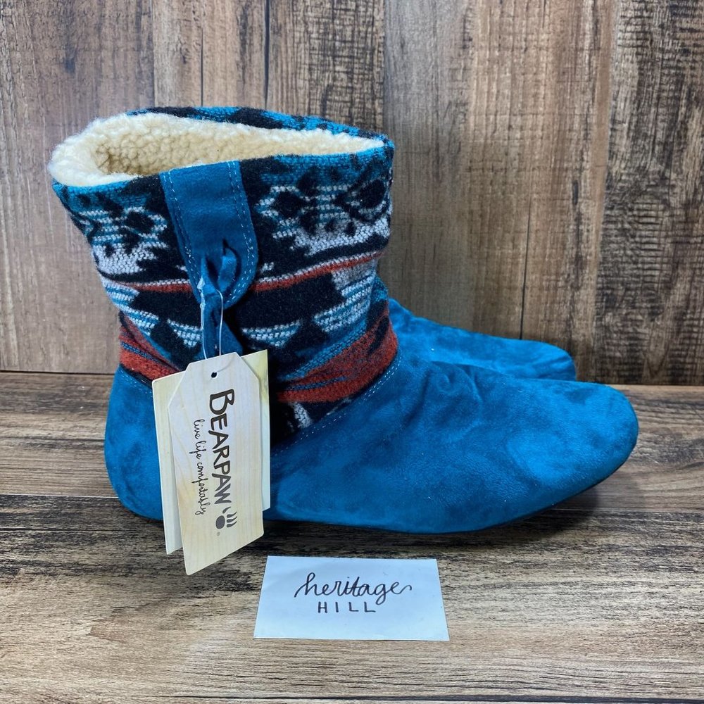 Bear Paw Teal Suede Wool Sheepskin lined Ankle Boots - Womens Size 10